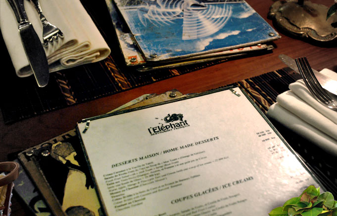 Menus of the Elephant restaurant